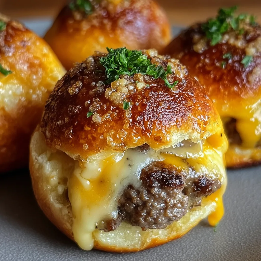 Easy Garlic Parmesan Cheeseburger Bombs with Crispy Golden Dough and Melted Cheese Centers